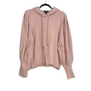 NWT Express Blush Pink Fuzzy Eyelash Hooded Sweater XLARGE